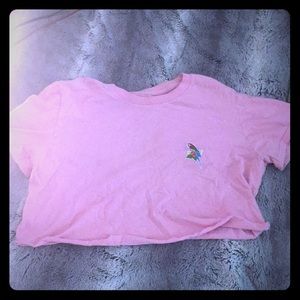 Pink crop top with parrot